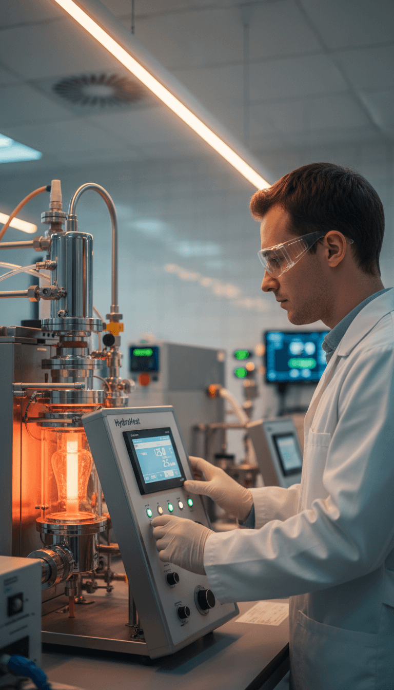 Researcher operating HydroHeat technology in laboratory setting